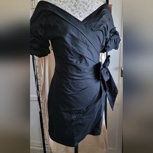 Fame And Partners Elegant Black Off-Shoulder Wrap Dress with Side Bow Size 4